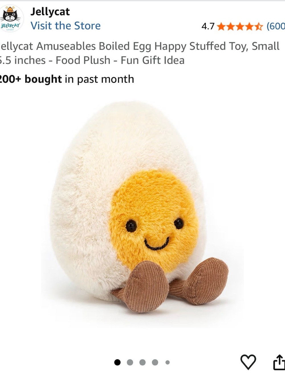 Jellycat Cream, Yellow & Brown Smiling Egg Plush NWT